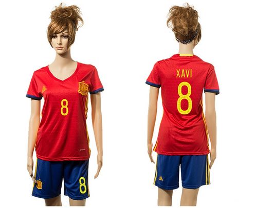 Women's Spain #8 Xavi Red Home Soccer Country Jersey