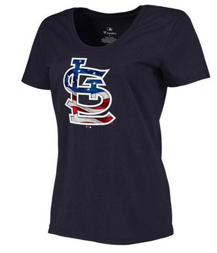 Women's St.Louis Cardinals USA Flag Fashion T-Shirt Navy Blue