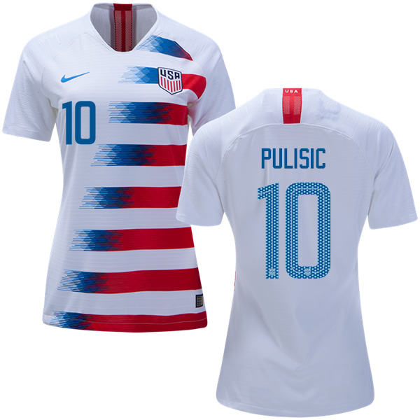 Women's USA #10 Pulisic Home Soccer Country Jersey Women's USA #10 Pulisic Home Soccer Country Jersey