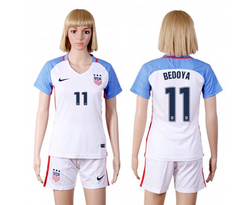 Women's USA #11 Bedoya Home(Three Star) Soccer Country Jersey