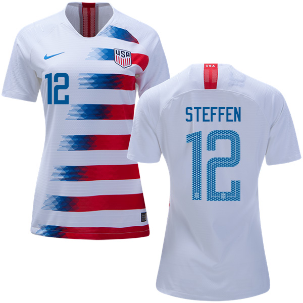 Women's USA #12 Steffen Home Soccer Country Jersey Women's USA #12 Steffen Home Soccer Country Jersey