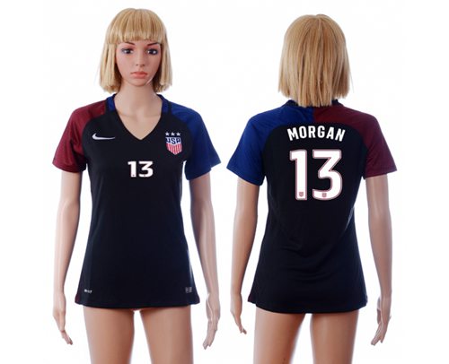 Women's USA #13 Morgan Away Soccer Country Jersey Women's USA #13 Morgan Away Soccer Country Jersey