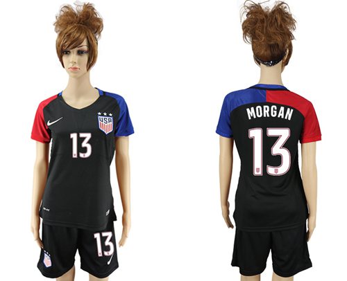 Women's USA #13 Morgan Away Soccer Country Jersey