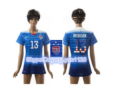 Women's USA #13 Morgan Three Star Independence Day Away Soccer Country Jersey