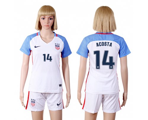 Women's USA #14 Acosta Home Soccer Country Jersey