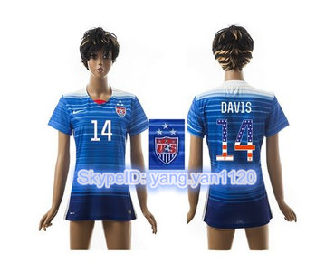 Women's USA #14 Davis Three Star Independence Day Away Soccer Country Jersey