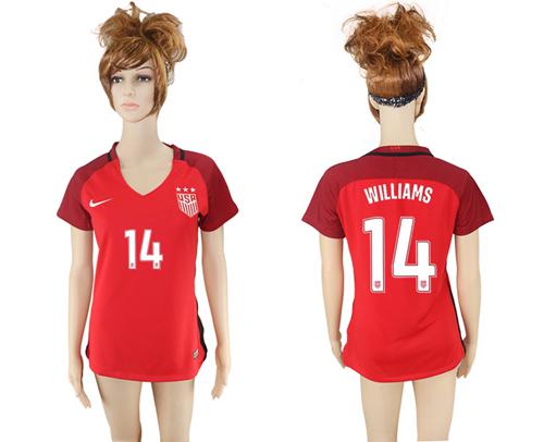 Women's USA #14 Williams Away Soccer Country Jersey