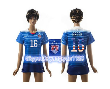 Women's USA #16 Green Three Star Independence Day Away Soccer Country Jersey