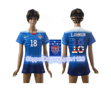 Women's USA #18 E.Johnson Three Star Independence Day Away Soccer Country Jersey Women's USA #18 E.Johnson Three Star Independence Day Away Soccer Country Jersey
