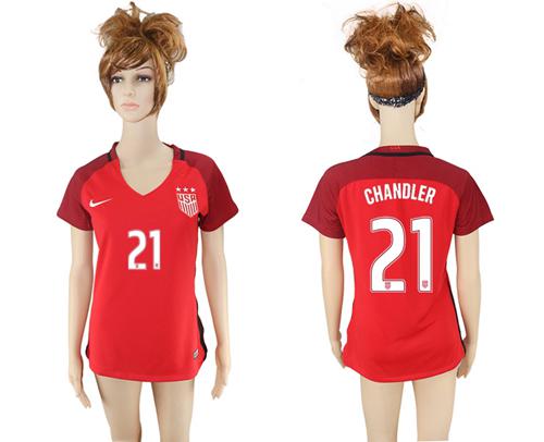 Women's USA #21 Chandler Away Soccer Country Jersey