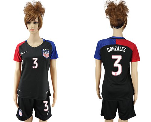 Women's USA #3 Gonzalez Away Soccer Country Jersey Women's USA #3 Gonzalez Away Soccer Country Jersey