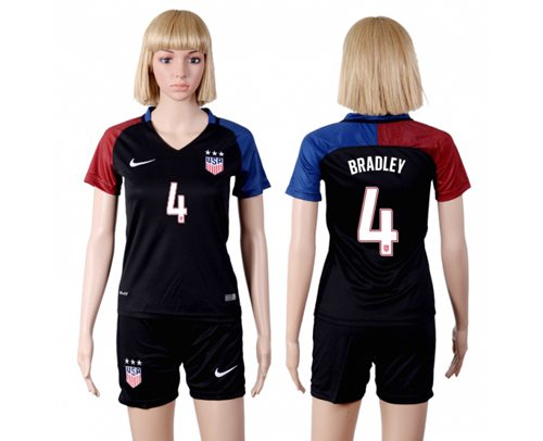 Women's USA #4 Bradley Away(Three Star) Soccer Country Jersey