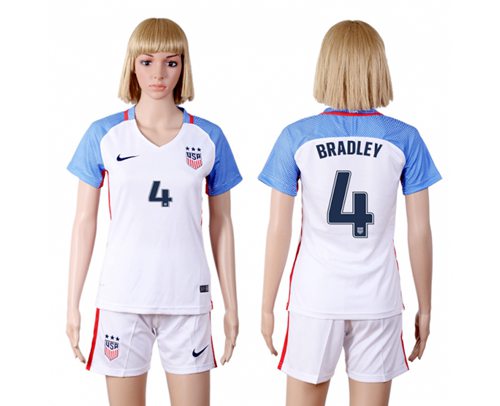 Women's USA #4 Bradley Home(Three Star) Soccer Country Jersey