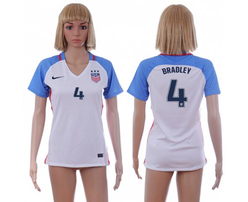 Women's USA #4 Bradley Home Soccer Country Jersey Women's USA #4 Bradley Home Soccer Country Jersey
