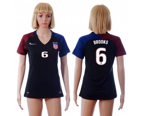 Women's USA #6 Brooks Away Soccer Country Jersey Women's USA #6 Brooks Away Soccer Country Jersey
