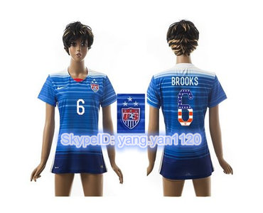Women's USA #6 Brooks Three Star Independence Day Away Soccer Country Jersey