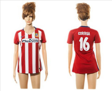 Women Atletico Madrid #16 Correa Home Soccer Club Jersey Women Atletico Madrid #16 Correa Home Soccer Club Jersey