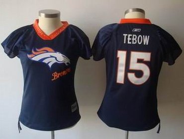 Women Denver Broncos 15 Tim Tebow 2011 Fem Fan NFL Jersey blue