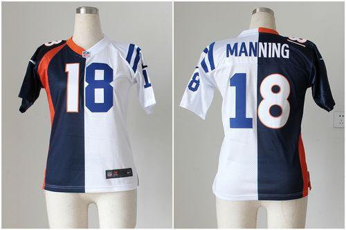 Women NEW Denver Broncos #18 Peyton Manning Blue-White NFL Elite Split Colts Jersey