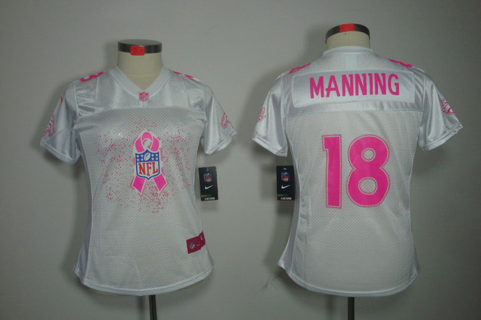 Women NEW Denver Broncos #18 Peyton Manning White Color(Breast Cancer Awareness Fashion Jersey)