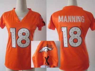Women NEW Denver Broncos 18 Peyton Manning Orange Womens Draft Him II Top Jerseys