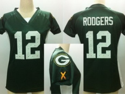 Women NEW Green Bay Packers 12 Aaron Rodgers Green Womens Draft Him II Top Jerseys