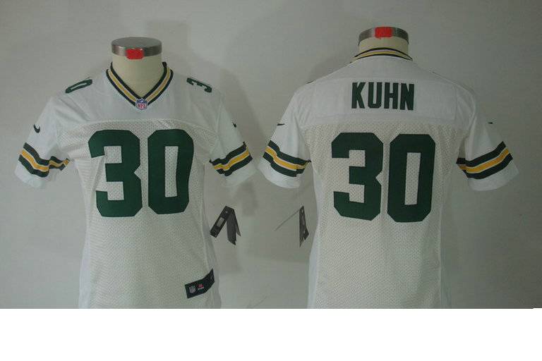 Women NEW Green Bay Packers 30 John Kuhn White Jerseys