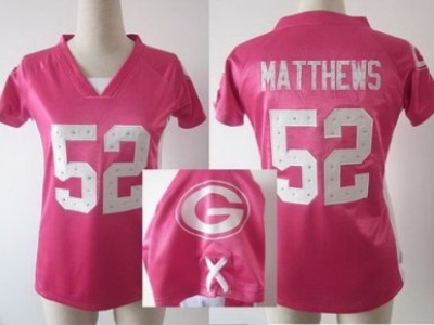 Women NEW Green Bay Packers 52 Clay Matthews Pink Womens Draft Him II Top Jerseys