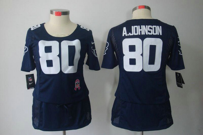 Women NEW Houston Texans 80 Andre Johnson Breast Cancer Awareness Blue Jerseys Women NEW Houston Texans 80 Andre Johnson Breast Cancer Awareness Blue Jerseys