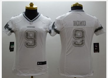 Women New Cowboys #9 Tony Romo White Stitched NFL Limited Platinum Jersey