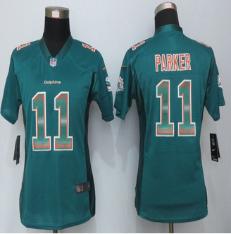 Women New Dolphins #11 DeVante Parker Green Strobe Elite Jersey