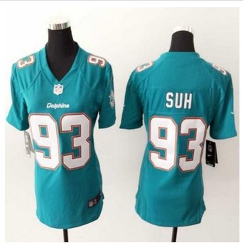 Women New Dolphins #93 Ndamukong Suh Aqua Green Team Color Stitched NFL Elite Jersey