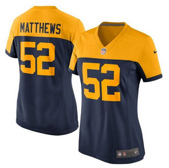 Women New Green Bay Packers #52 Clay Matthews Navy Blue Alternate Stitched NFL New Elite Jersey