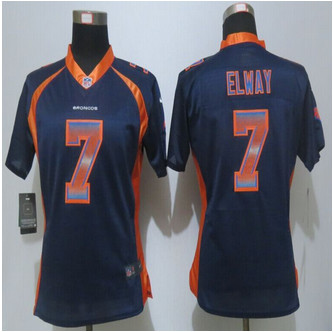 Women New Nike Denver Broncos #7 John Elway Navy Blue Strobe Elite Jersey