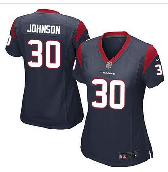 Women New Texans #30 Kevin Johnson Navy Blue Team Color Stitched NFL Elite Jersey