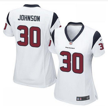 Women New Texans #30 Kevin Johnson White Stitched NFL Elite Jersey