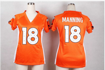 Women Nike Broncos #18 Peyton Manning Orange NFL Elite Draft Him Shimmer Jersey