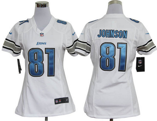 Women Nike Detroit Lions 81 Calvin Johnson Game White Jerseys