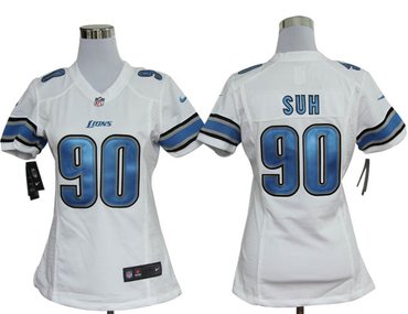 Women Nike Detroit Lions 90 Ndamukong Suh White Jerseys