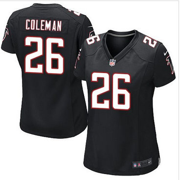 Women Nike Falcons #26 Tevin Coleman Black Alternate Stitched NFL Elite Jersey Women Nike Falcons #26 Tevin Coleman Black Alternate Stitched NFL Elite Jersey