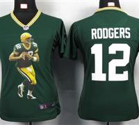 Women Nike Green Bay Packers 12 Rodgers Green Portrait Fashion Game Jerseys