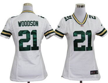 Women Nike Green Bay Packers 21 Charles Woodson White Jerseys