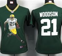 Women Nike Green Bay Packers 21 Woodson Green Portrait Fashion Game Jerseys