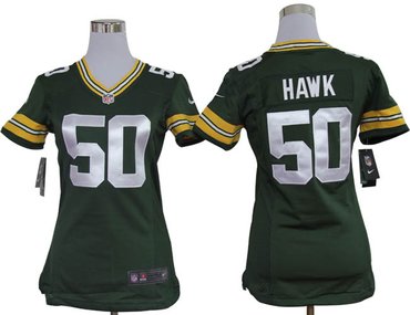 Women Nike Green Bay Packers 50 A.J.Hawk Green Jerseys