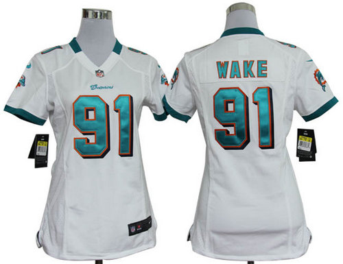 Women Nike Miami Dolphins 91 Cameron Wake White Jerseys