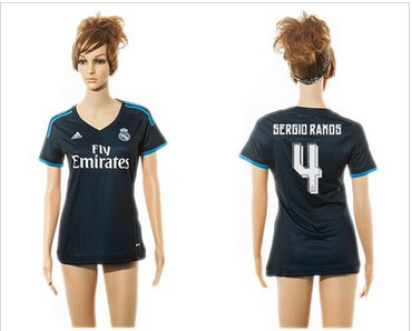 Women Real Madrid #4 Sergio Ramos Sec Away Soccer Club Jersey Women Real Madrid #4 Sergio Ramos Sec Away Soccer Club Jersey