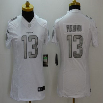 Women new Dolphins #13 Dan Marino White Stitched NFL Limited Platinum Jersey Women new Dolphins #13 Dan Marino White Stitched NFL Limited Platinum Jersey