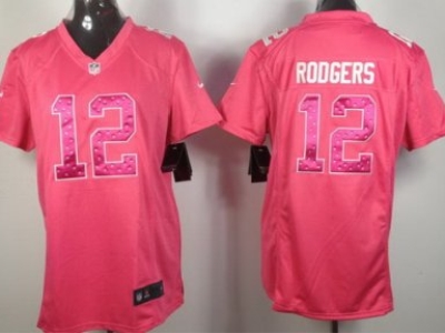 Womens Green Bay Packers 12 Aaron Rodgers Pink Jerseys