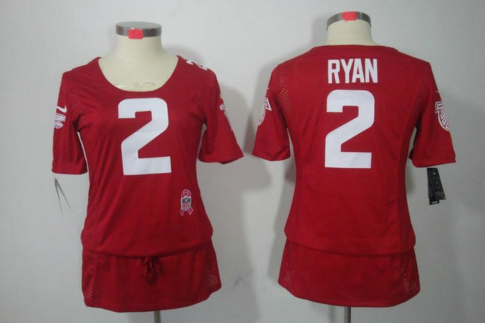 Womens NEW Atlanta Falcons 2 Matt Ryan breast Cancer Awareness Red Jerseys