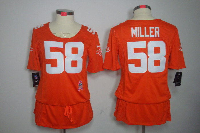 Womens NEW Denver Broncos 58 Milier Elite breast Cancer Awareness Orange Jerseys